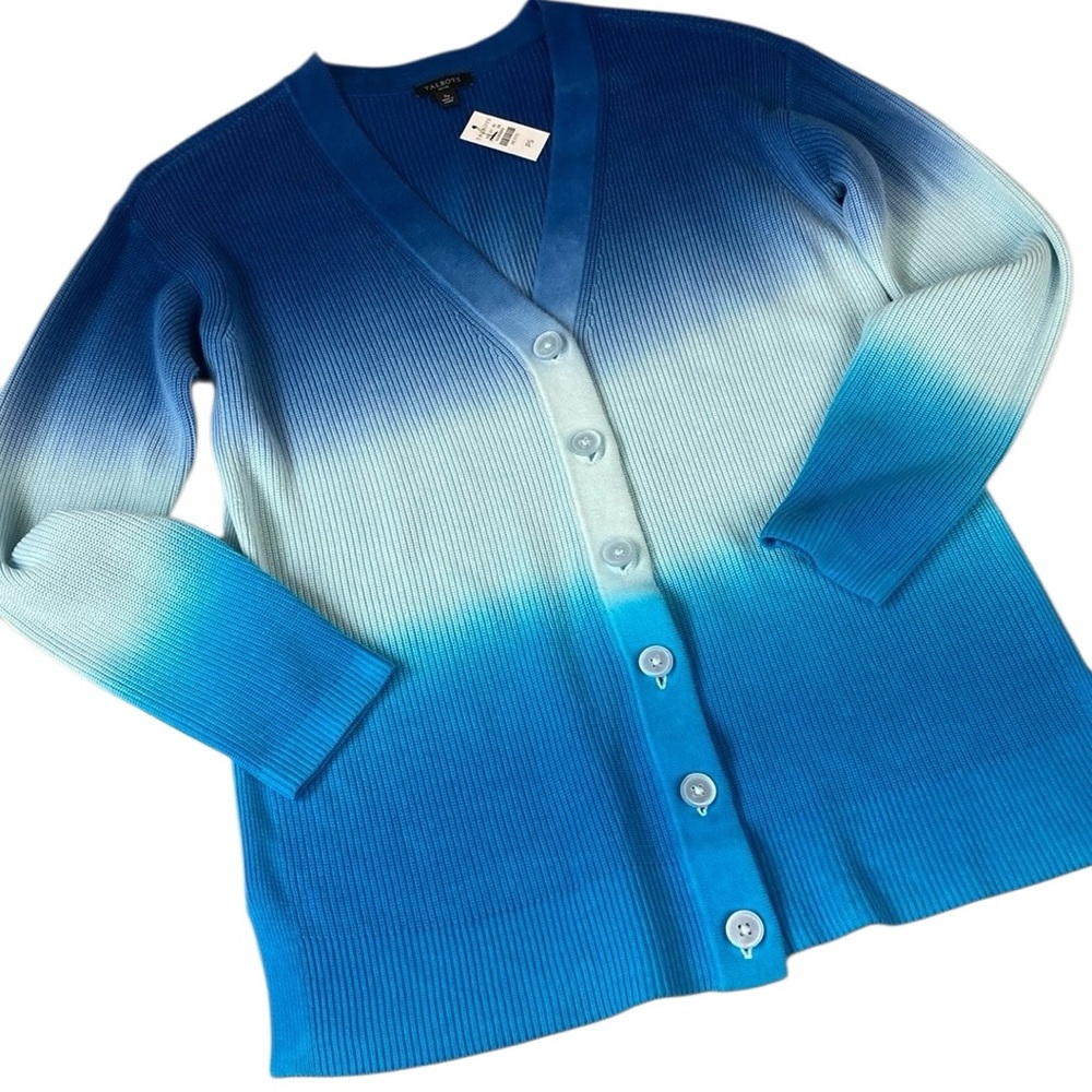 NEW Talbots Boyfriend Blue Ombre Cardigan, Size Small